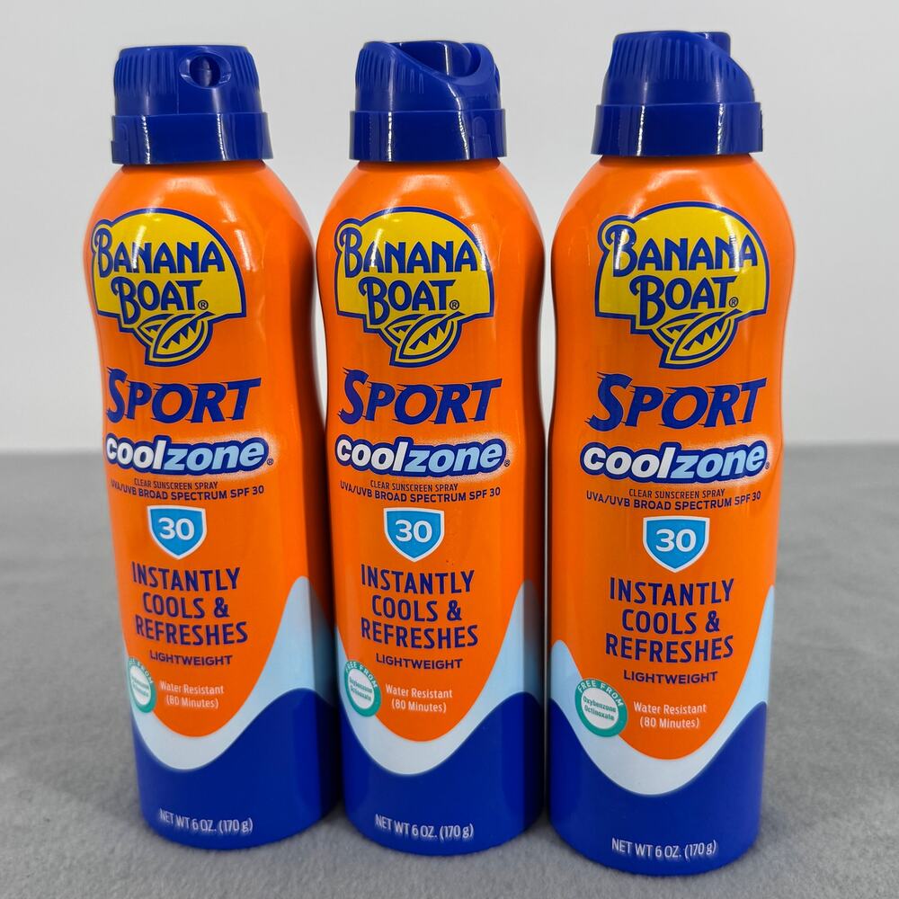 Banana Boat Sport CoolZone SPF‎ 30 Sunscreen Spray 6oz Lot Of 3 New
